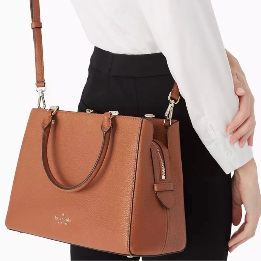 Kate Spade Leila Triple Compartment Leather Satchel - Warm Gingerbread